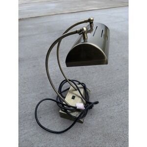 COMPUTER PHONE BANKER'S LAMP CHARGING STATION ANTIQUE BRASS FINISH OUTLETS 2 Pwr